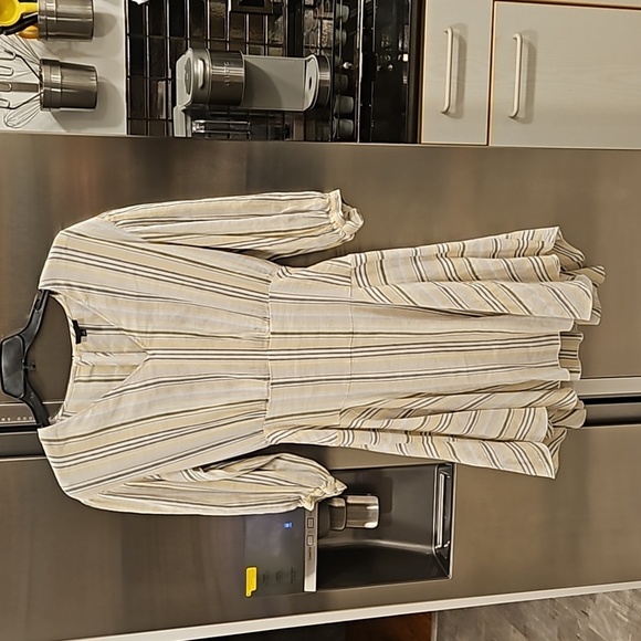 💕ATM💕 Asymmetric Striped Linen Viscose Blend Dress ~ Ivory Multi-Color Print 6 - Picture 10 of 15